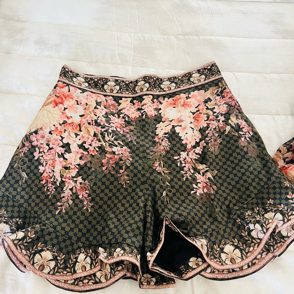 Zimmermann Illuminate High Waist brown and Pink Floral Shorts